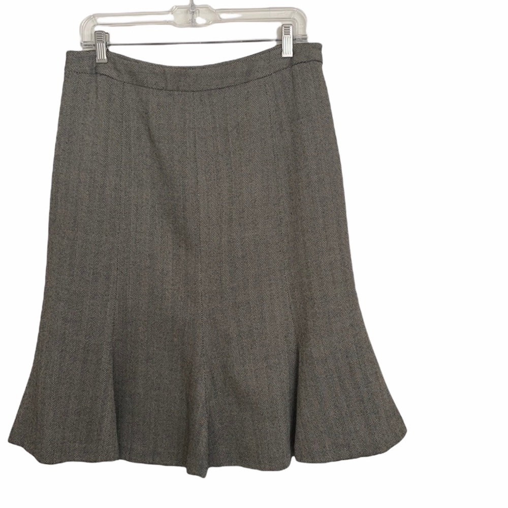 Vintage Ralph Lauren Chaps Black & White Herringbone Flared Midi Skirt